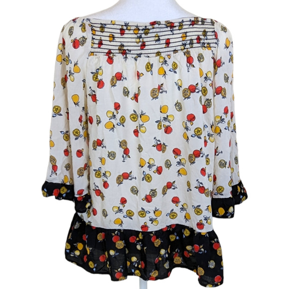 Democracy Smocked Fruit Print Bohemian Peasant Top M - Picture 4 of 9